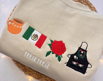 Mamá Mexicana Embroidered Crewneck Sweatshirt, Mexico Gift