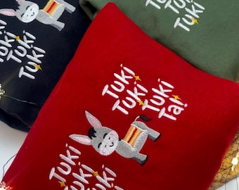 Mi Burrito Sabanero Embroidered Christmas Sweater – Mexican Holiday Crewneck, Tuki Tuki Tuki Sweatshirt, Feliz Navidad Sweatshirt