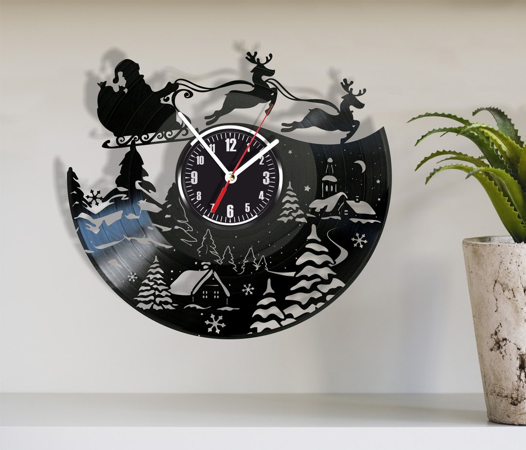 Sata Clock Santa Wall Clock Made Out of Real Vintage Vinyl Record Gift - Etsy