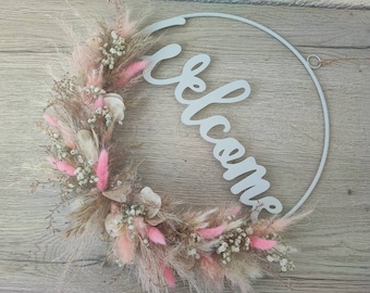 Trockenblumenkranz/FlowerHoop Welcome Rosatraum Geschenk Einzug