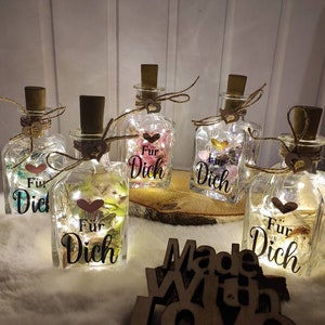 Flower Bottle with dried flowers in your desired color and with your desired text LED bottle light wedding birthday gift