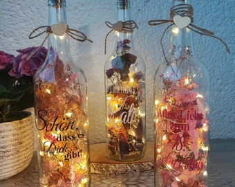Bouteille de fleurs avec fleurs séchées dans la couleur souhaitée et avec le texte souhaité LED cadeau d'anniversaire de mariage Saint Valentin