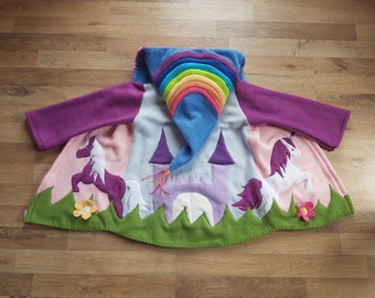 Zipfeljacke"Einhörner"Wunschgrösse Mädchenjacke Fleecejacke Regenbogen