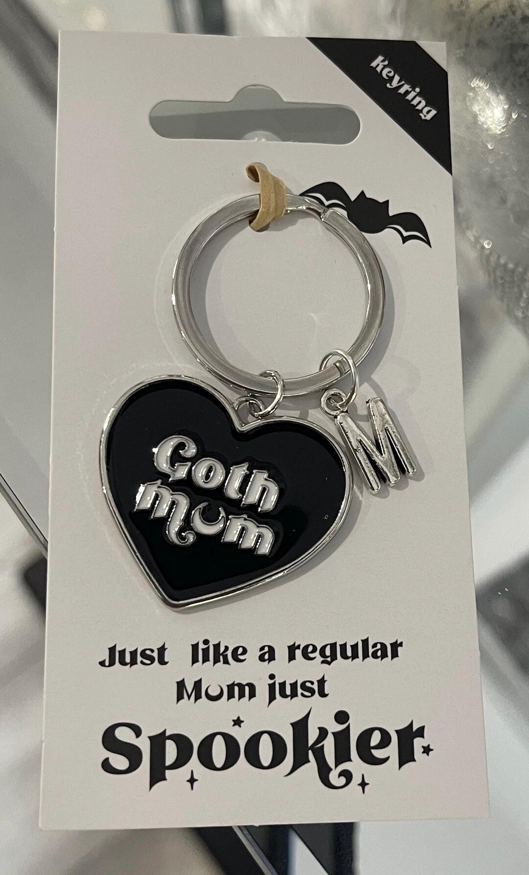 Personalised Goth Mum Enamel Keyring Handbag Charm Black Love Heart ...