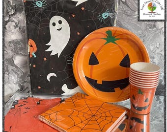 Pumpkin Halloween Party Pack – Plates, Cups, Napkins, Banner