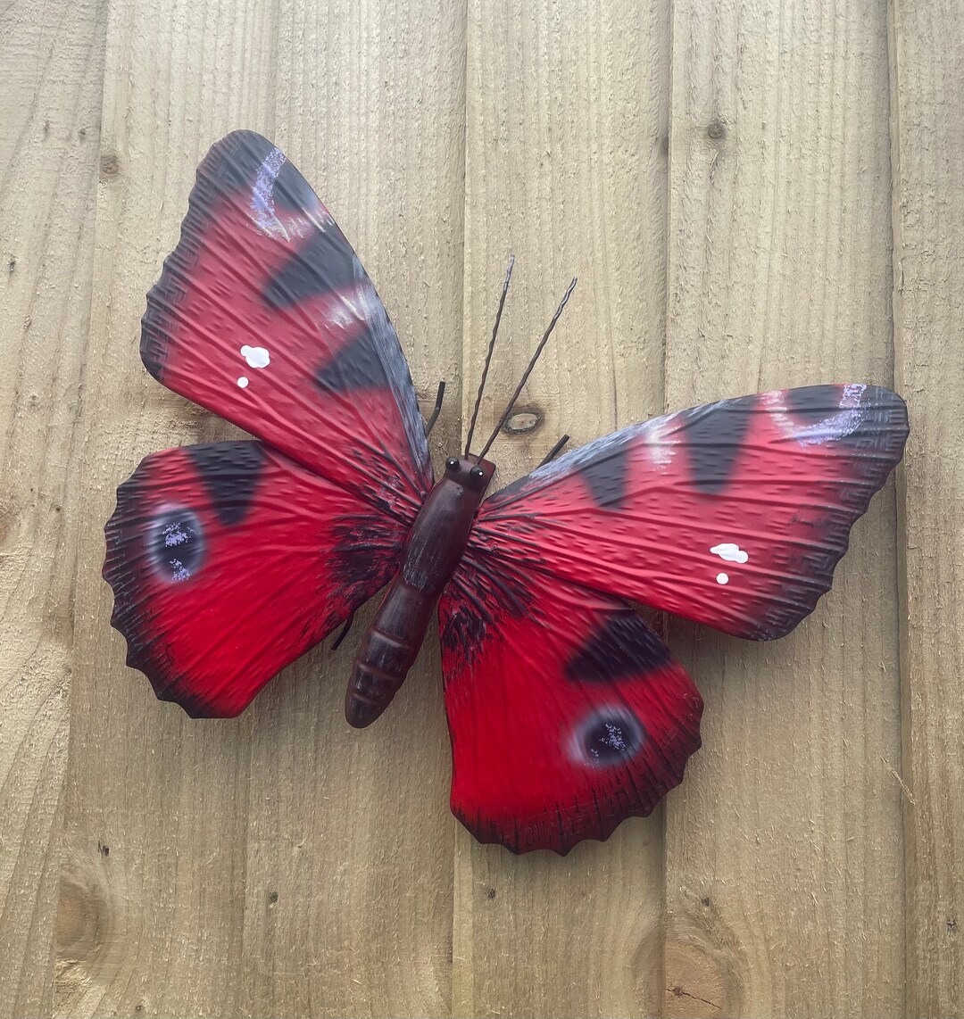 Large Butterfly Wall Art Red or Blue Metal Handcrafted Garden Wall