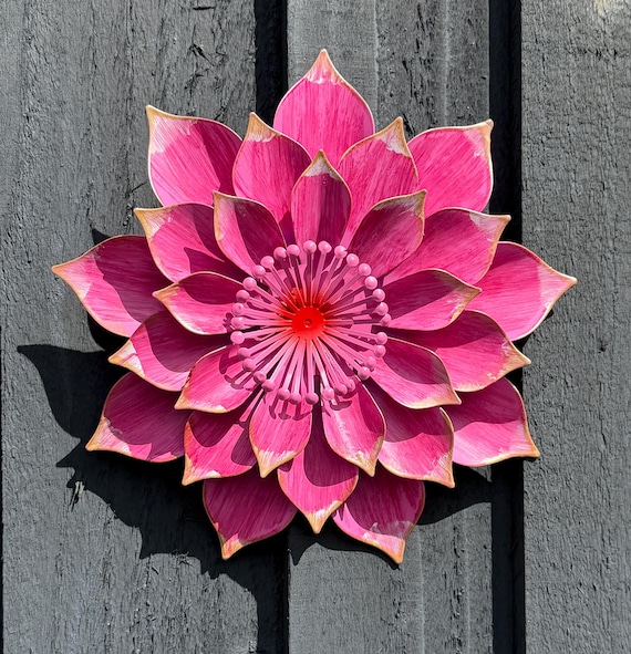 Metal Dahlia Flower Wall Art Set | Colourful Garden Fence Decor | Outdoor Wall Hanging |Pink Blue Orange Garden Ornament | Garden Gift Idea