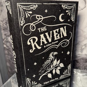 Wooden Book Storage Box – Decorative Book Shaped Keepsake Box for Bookshelf Styling – Hidden Storage Gift for Book Lovers - 12 designs The Raven