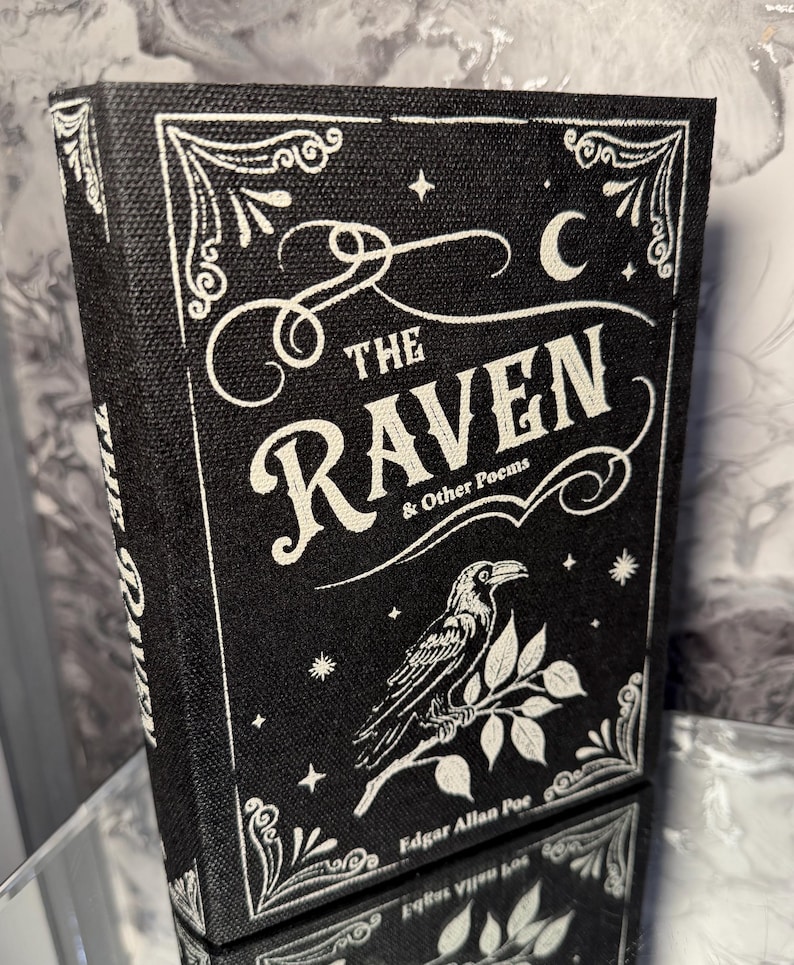 Wooden Book Storage Box – Decorative Book Shaped Keepsake Box for Bookshelf Styling – Hidden Storage Gift for Book Lovers - 12 designs The Raven