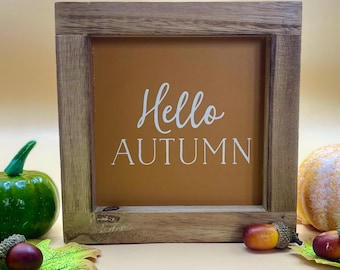 Hello Autumn Wooden Framed Print, Cosy Fall Wall Decor