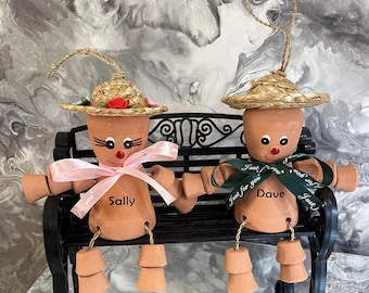 Personalised Couple Garden Ornament, Flowerpot Person Couple on Bench, Anniversary Gift for Couple, Garden Keepsake Gift