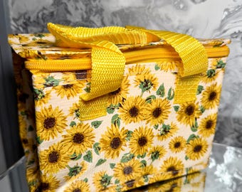 Floral Sunflower Insulated Lunch Bag Made from Recycled Plastic | Reusable Lunch Tote | Eco Friendly Gift | Lunch Bag for Work School Picni