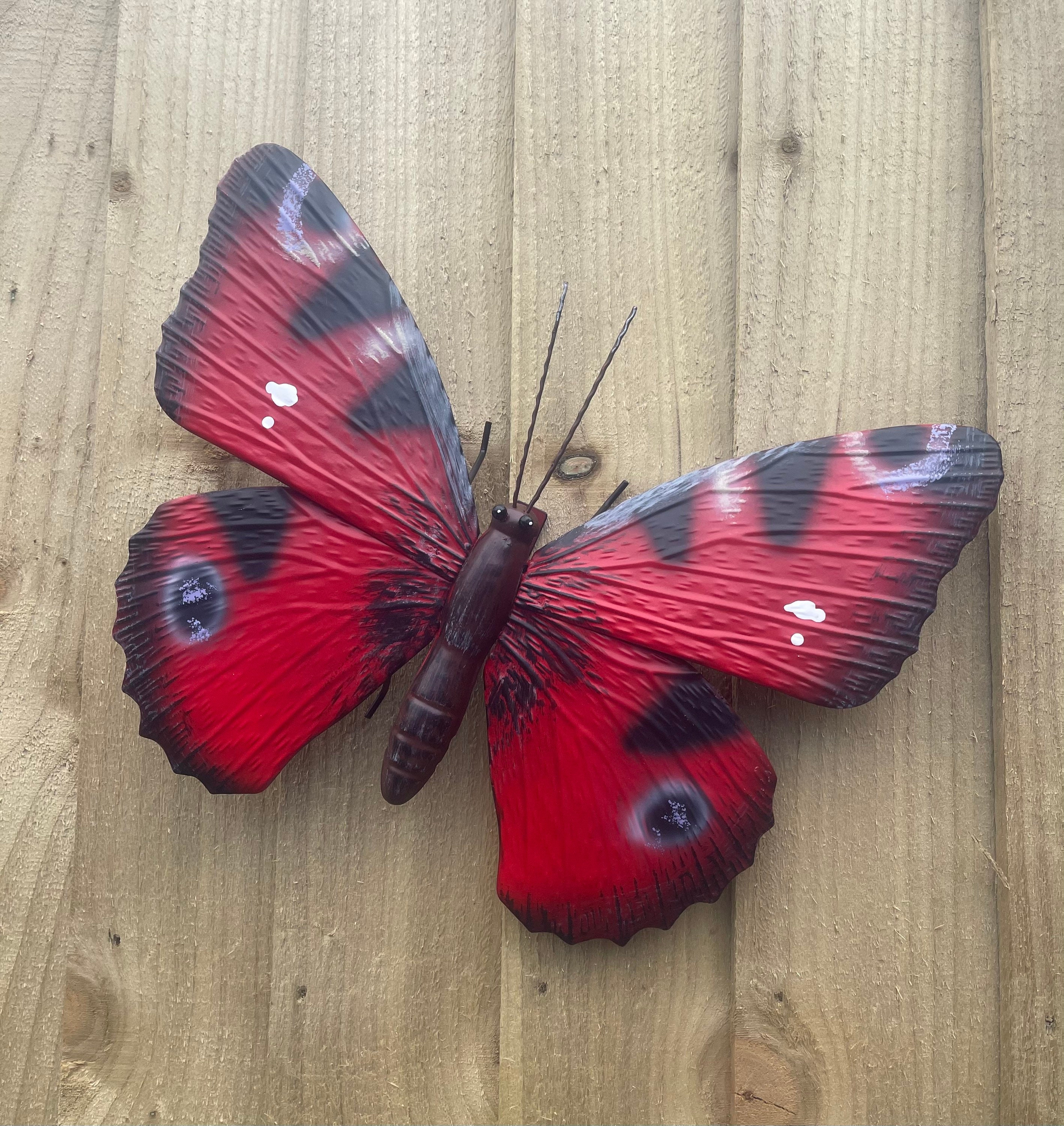 Medium Red Butterfly Wall Art Metal Handcrafted Garden Etsy