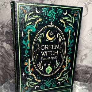 Wooden Book Storage Box – Decorative Book Shaped Keepsake Box for Bookshelf Styling – Hidden Storage Gift for Book Lovers - 12 designs Green Witch
