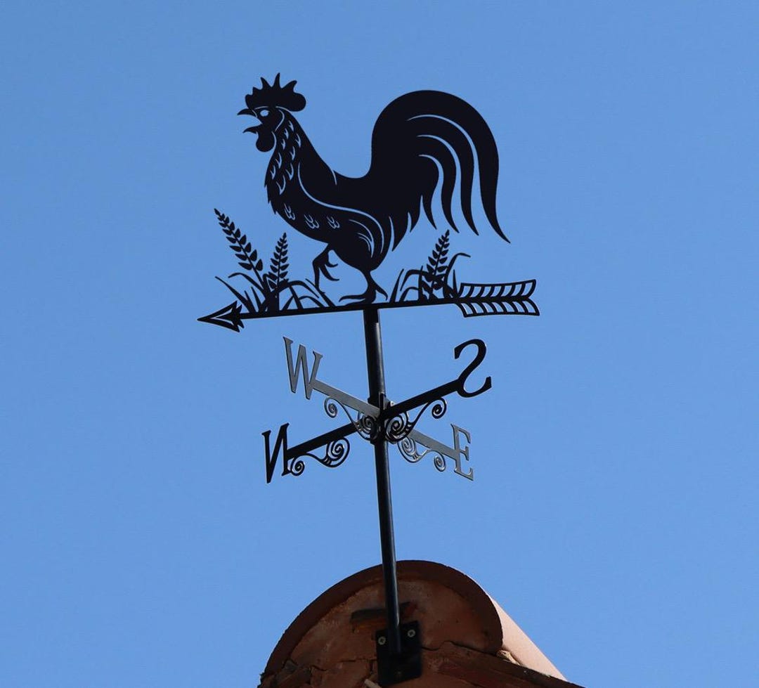 Cockerel Wind Vane - Hand Painted Metal Rooster Garden Ornament, Brushed Copper Finish, H170cm