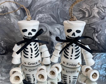 Personalised Halloween Skeleton Terracotta Pot Man Ornament: Hanging Garden Decor