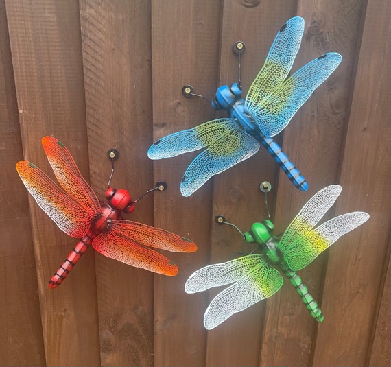Large 30cm 3D Dragonfly Metal Garden Ornament Wall Art Wall | Etsy UK