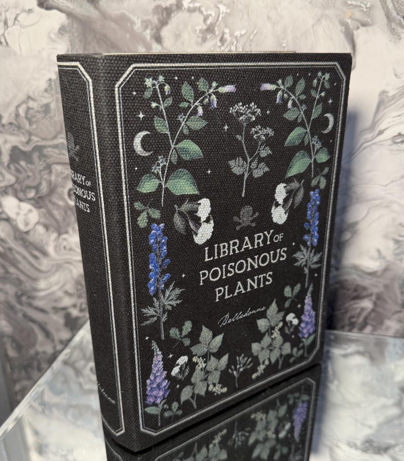 Wooden Book Storage Box – Decorative Book Shaped Keepsake Box for Bookshelf Styling – Hidden Storage Gift for Book Lovers - 12 designs Poisonous Plants