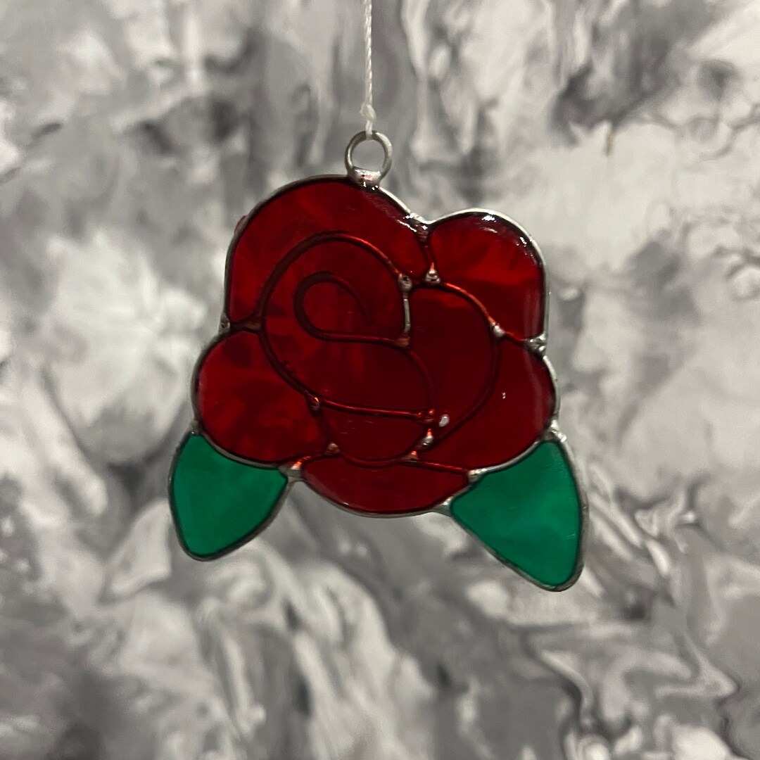 Red Rose Flower Stained Glass Effect Suncatcher Wind Spinner Light ...