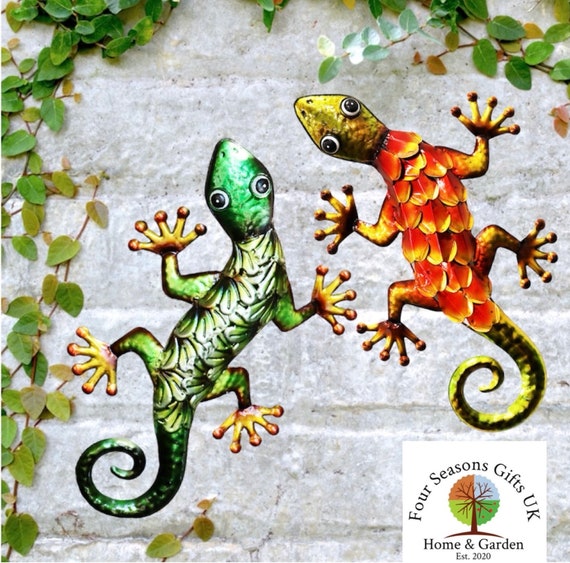 Metallic Gecko Wall Art: Large Metal Lizard Garden Decor