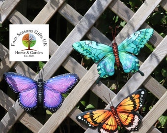 Butterfly Garden Wall Art – Set of 3 Outdoor Hanging Metal Butterflies – Colourful Garden Decor,  Spring Garden Gift’s for Gardeners
