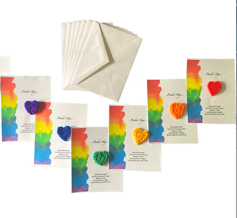 Rainbow Pocket Hugs Set of 6 Cards & Envelopes image 1