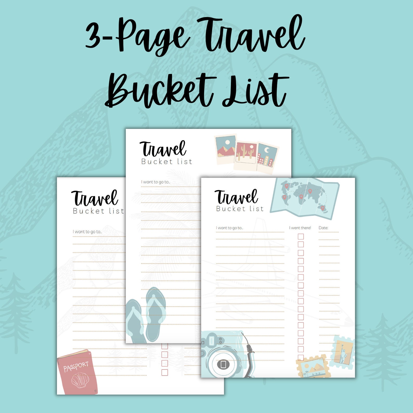 Travel Bucket List Printable 3 Bucket List Journal Pages | Etsy