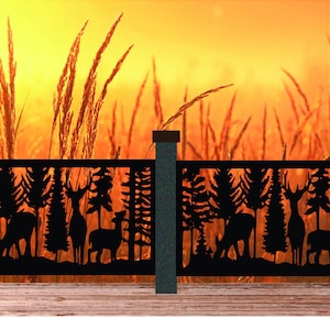 Decorative Rustic Railings, Metal Panel Insert, Staircase Railings, Balcony Panel- Wildlife Scenery With Two Doe&#39;s and A Buck