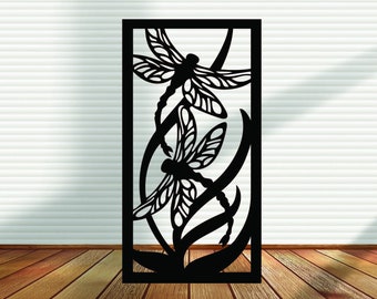 Metal Panel, Metal Privacy Screen, Fence, Decorative Panel, Wall Art, Garden Panel, Indoor & Outdoor - Dragonfly Flight