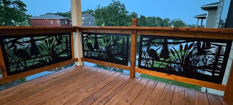 Metal Railing Inerts Rustic Metal Railing Insert, Wildlife Scenery, Heron and Ducks ...