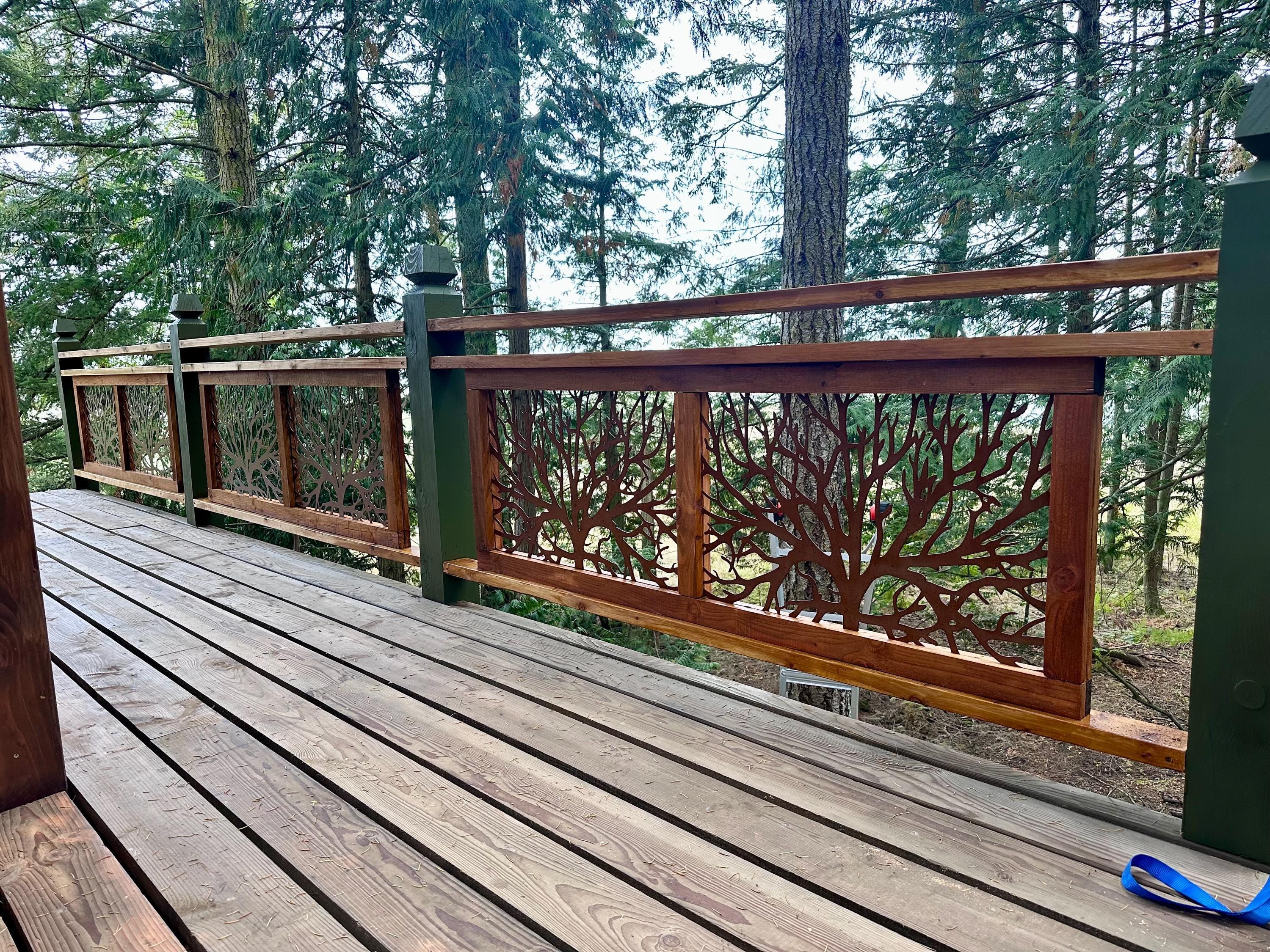 Patina Railing Rusty Patina Metal Tree Railing Insert, Privacy Screen, Garden Decor ...