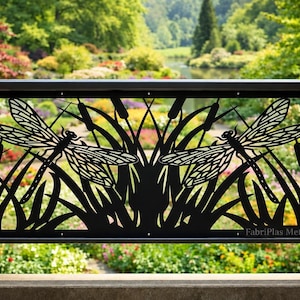 New Release: Double Dragonfly Cattails Metal Railing Insert, Decorative Privacy Screen