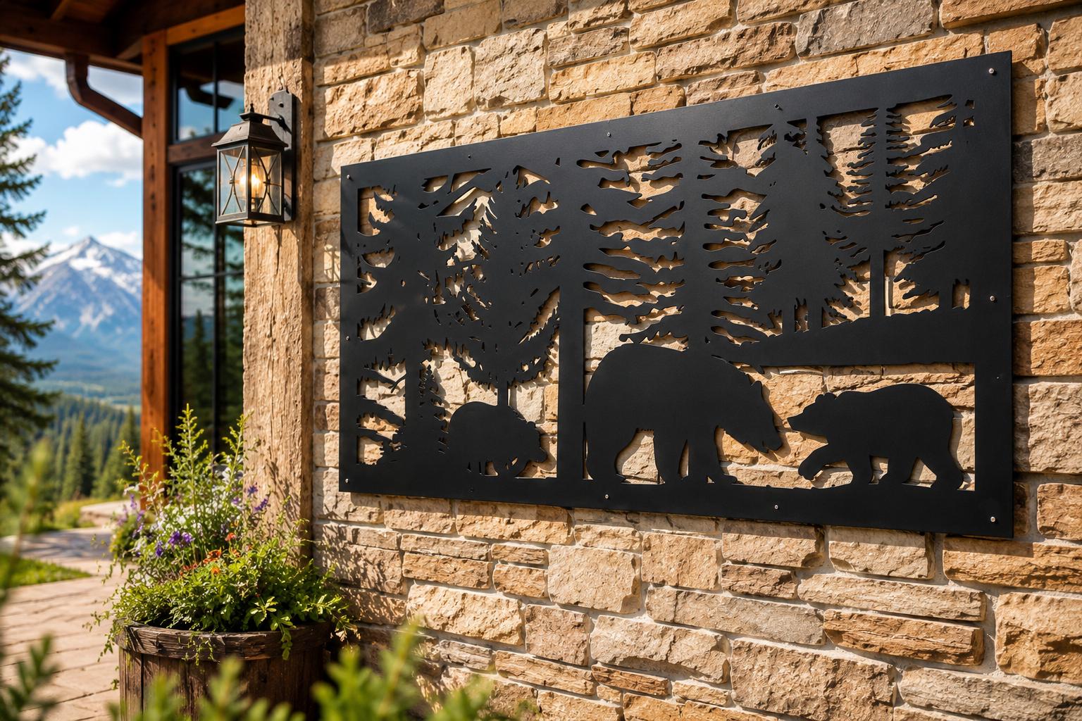 Wildlife Railing Decorative Rustic Railings, Wildlife Scenery With Bear and Cubs, Metal ...