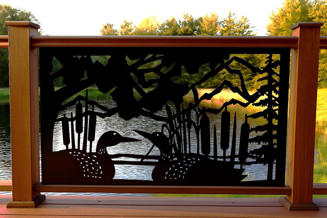 Rustic Metal Railing Insert, Balcony Panel- Loons and Cattails - Etsy