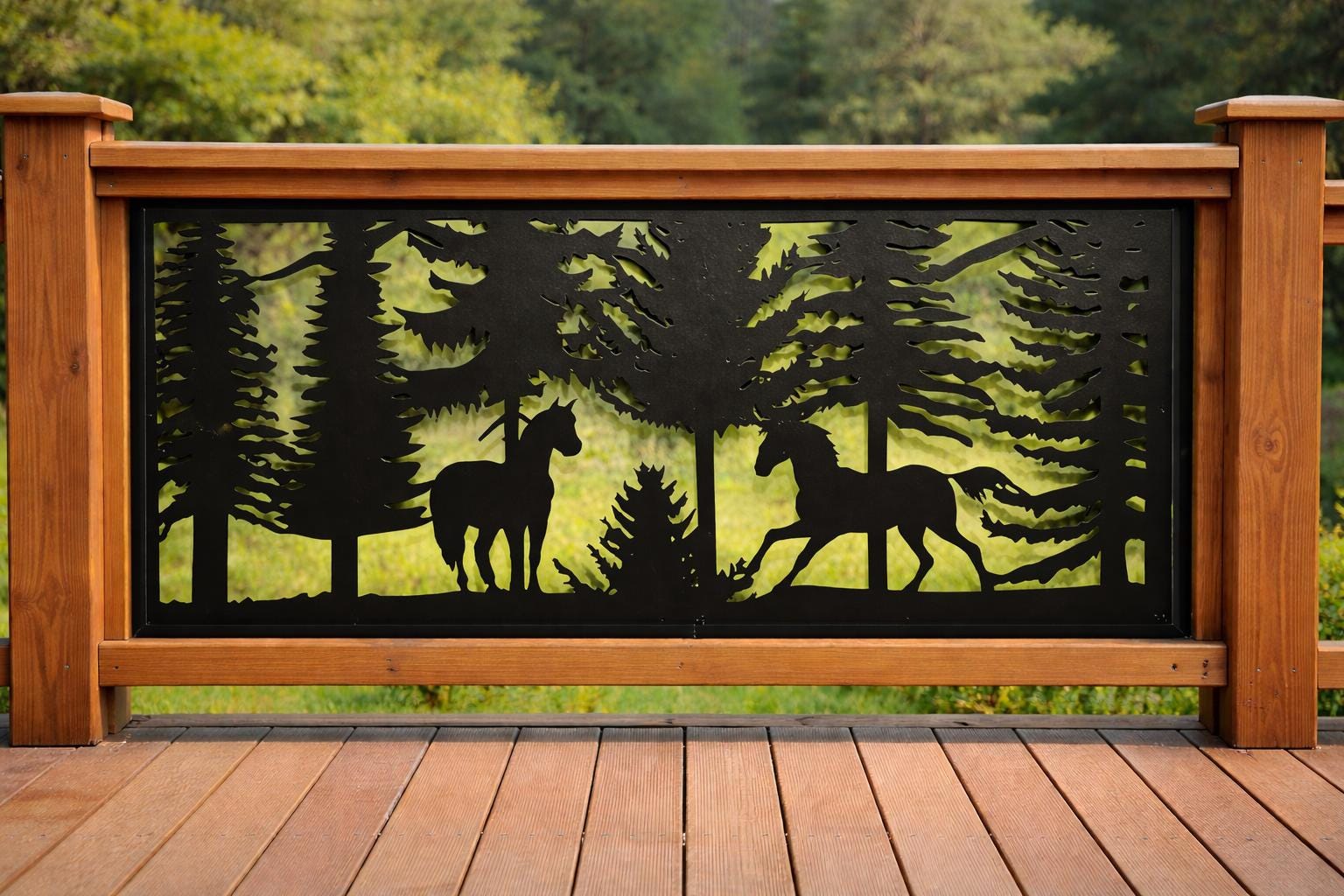 Rustic Metal Railing Insert, Wildlife Scenery, Horses and Pine Trees - Etsy