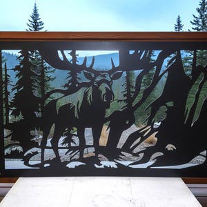 Decorative Rustic Railings, Metal Panel Insert, Staircase Railings,  Balcony Panels - Wildlife Scenery With Moose Scene1