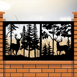 Decorative Rustic Railings and Metal Panel, Metal Insert, Staircase Railings,  Balcony Panels- Wildlife Scenery With Two Bucks in Forest