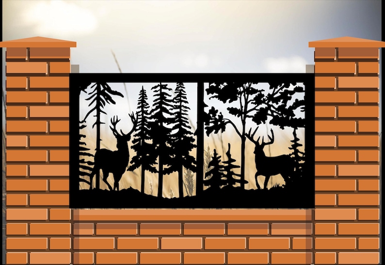 Rustic Metal Railing Insert, Wildlife Deer Scene, Two Bucks in A Forest ...