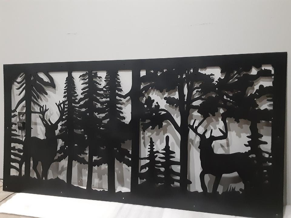 Rustic Metal Railing Insert, Wildlife Deer Scene, Two Bucks in A Forest ...