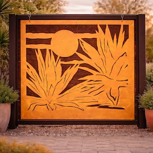 Desert Theme Metal Panel, Metal Privacy Screen, Fence, Decorative Panel, Wall Art, Indoor & Outdoor -Agave Plants (PUA38)