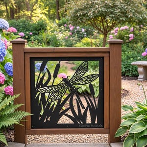 Privacy Panel, Metal Panel, Metal Privacy Screen, Fence, Wall Art, Garden Panel, Indoor & Outdoor - Dragonfly and Cattails