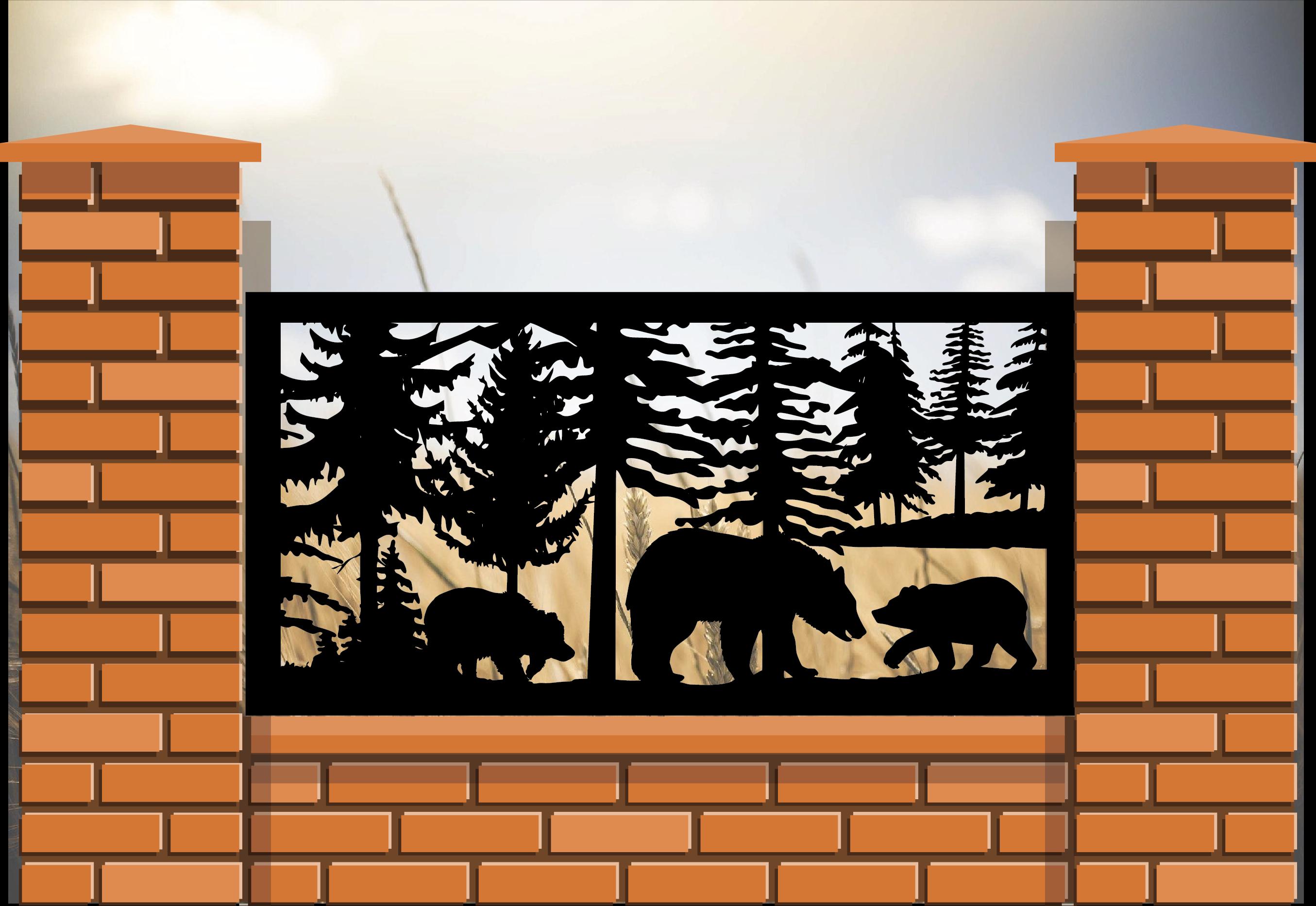 Nature Cut Out Railing Decorative Rustic Railings and Metal Panel, Wildlife Scenery With Bear ...