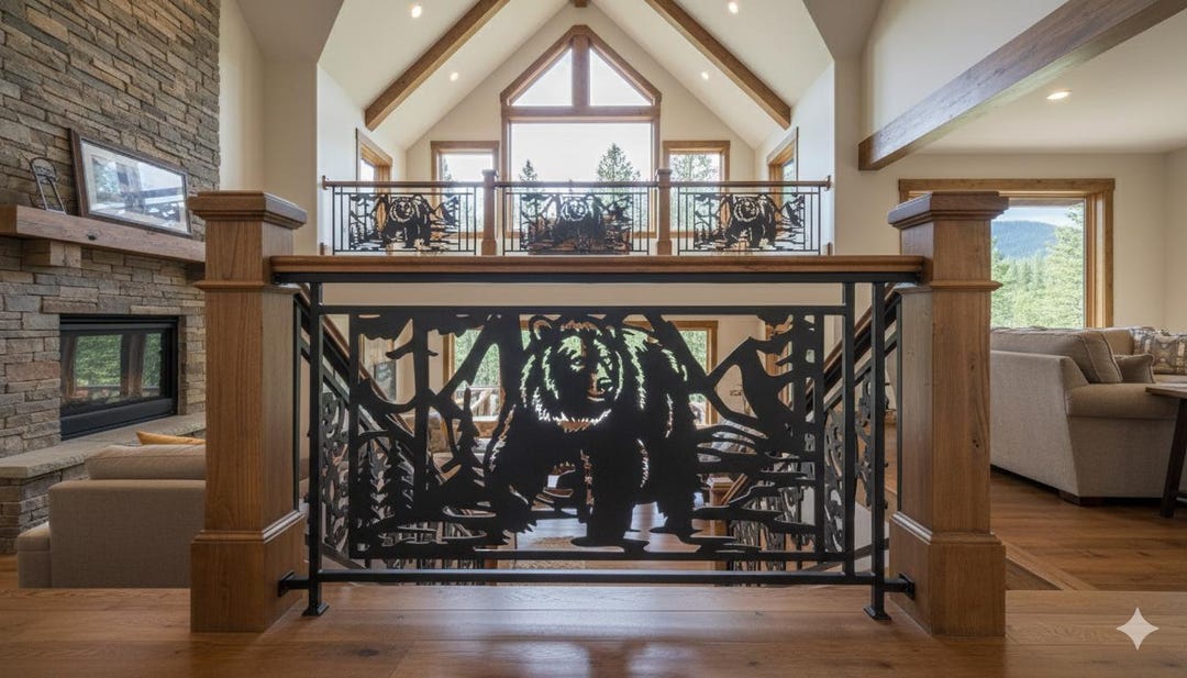 Wildlife Railing Rustic Bear and Mountains Wildlife Railing Insert - Etsy