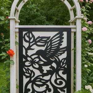 Metal Panel, Metal Privacy Screen, Fence, Decorative Panel, Wall Art, Garden Panel, Indoor & Outdoor - Open Leaf Hummingbird image 2