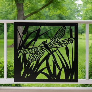 Railing Insert,Metal Panel, Privacy Screen, Decorative Panel, Garden Panel, Indoor & Outdoor - Dragonfly and Cattails