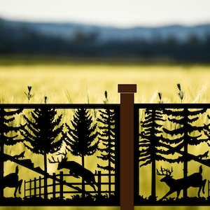 Decorative Rustic Railings, Wildlife Scenery of Deer Over Fence, Metal Panel Insert, Staircase Railings, Balcony Panels, Metal Insert