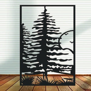 Privacy Panel, Metal Panel, Metal Privacy Screen, Fence, Decorative Panel, Wall Art, Garden Panel, Indoor & Outdoor - Evergreen Pine Tree