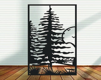 Privacy Panel, Metal Panel, Metal Privacy Screen, Fence, Decorative Panel, Wall Art, Garden Panel, Indoor & Outdoor - Evergreen Pine Tree