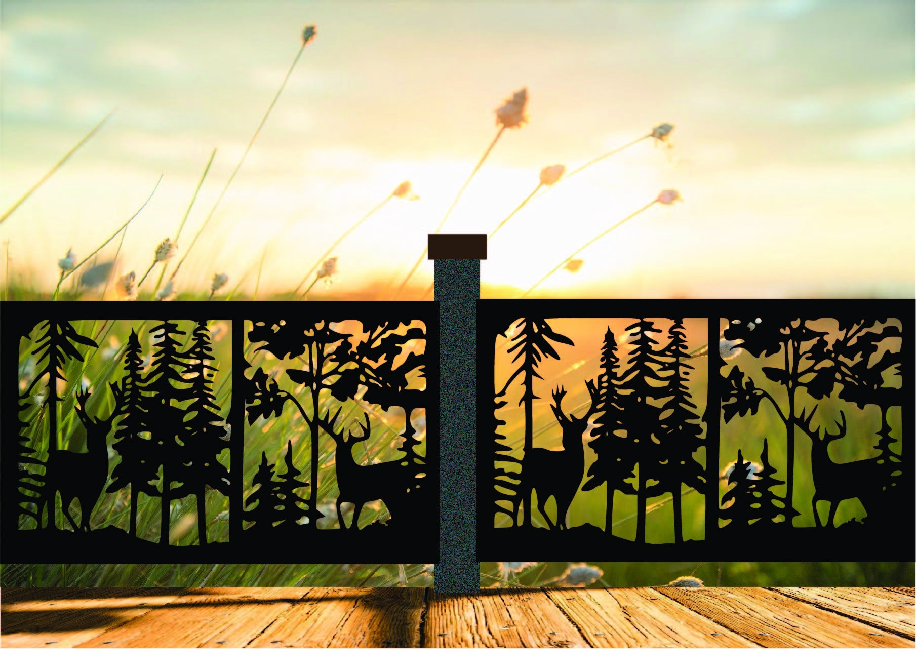 Rustic Metal Railing Insert, Wildlife Deer Scene, Two Bucks in A Forest ...
