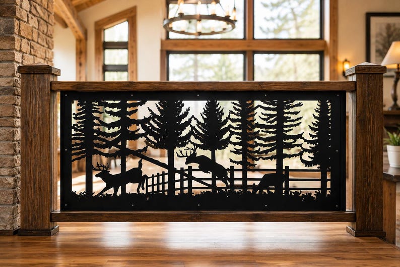 Wildlife Railing Decorative Rustic Railings and Metal Panel, Metal Insert, Staircase ...